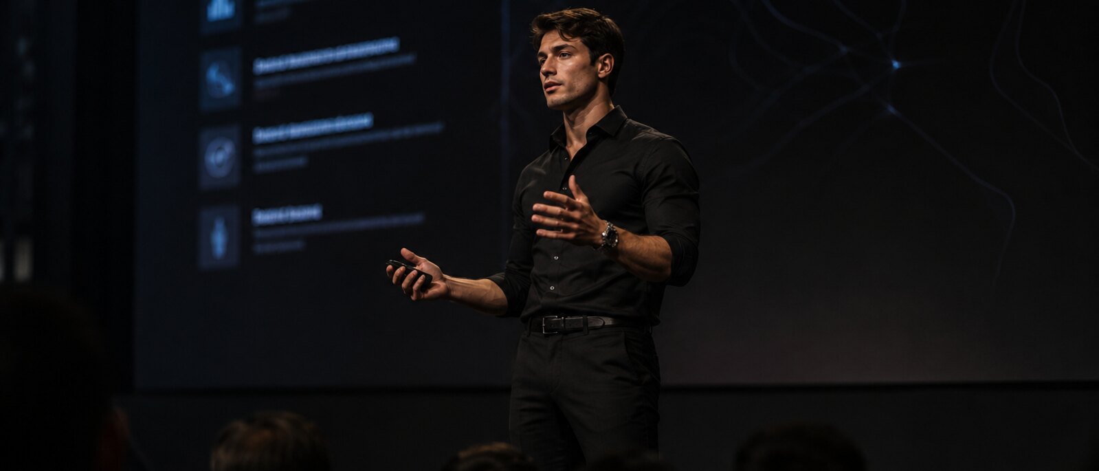 Viktor Dragovitch apresentando para uma plateia de executivos